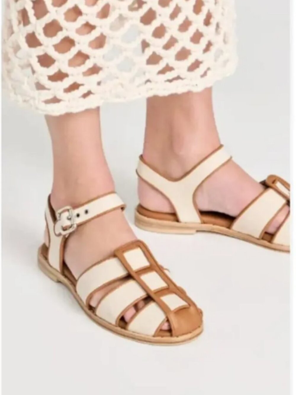 Freda Salvador Sera Fisherman Sandal Canvas Leather Cream Tan SOLD OUT 6 $360